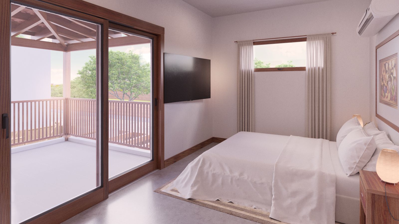 Quarto master com acesso à varanda